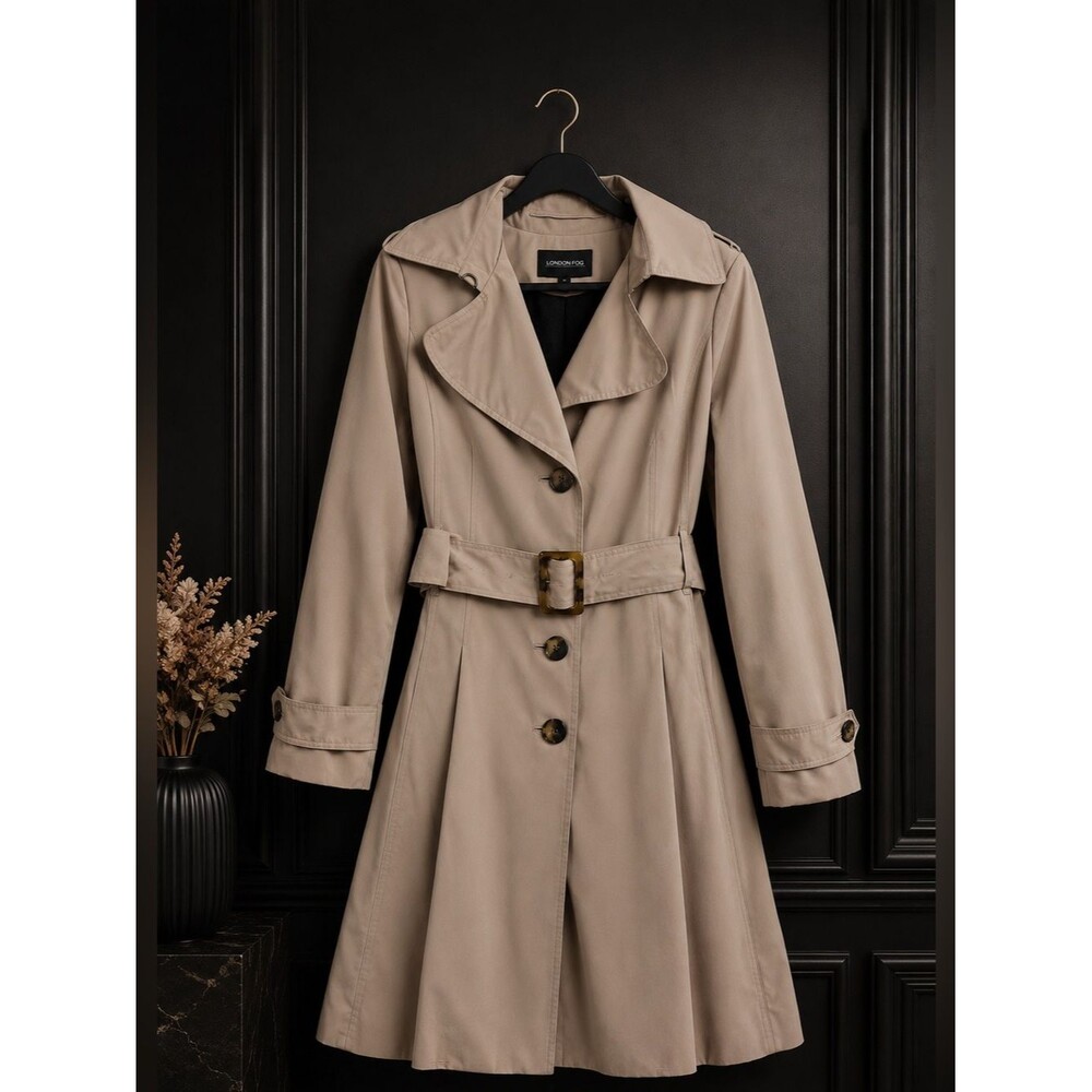 London Fog Belted Trench Coat Taupe Water Resistant Classic Elevated Small NWOT - Picture 1 of 13